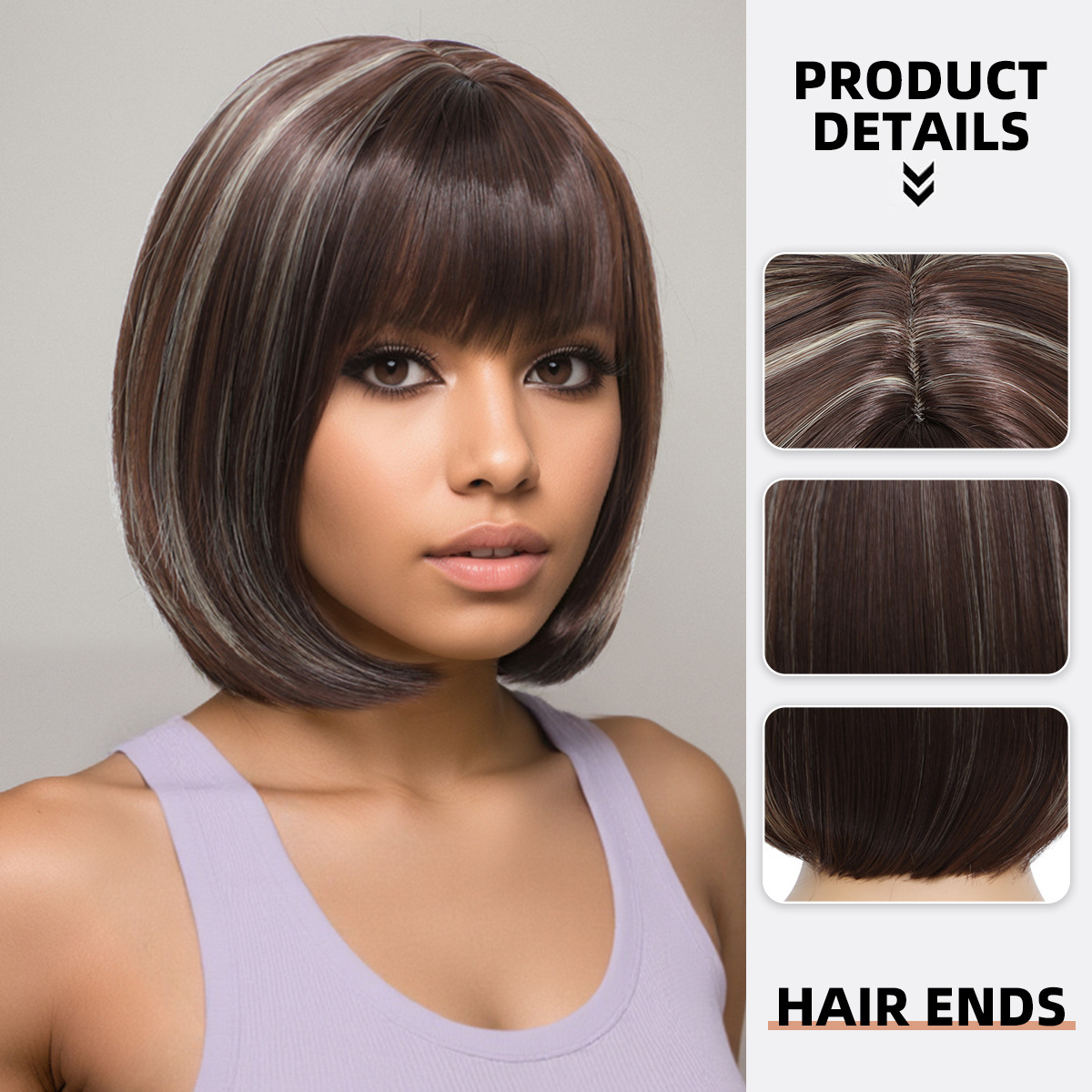 Comercio electrónico transfronterizo comercio exterior nuevo cabello corto y recto Qi Liuhai bobobo cabeza fibra química europea y americana pelucas de cabello mujer fábrica de cabeza completa