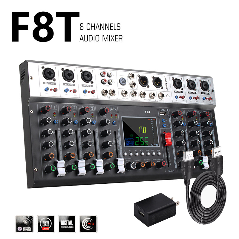 전문 믹서 8 방향 DSP 잔향 효과 블루투스 USB 재생 녹음 무대 성능 홈 노래방
