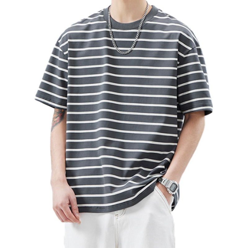 Danbaoni | Japanese Fresh Horizontal Stripe Juvenile Crewneck T-shirt Men's Summer New Loose Fashion Joker Short Sleeve