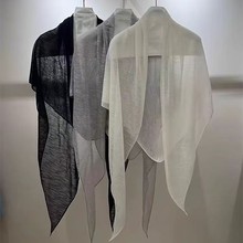 冰丝亚麻大三角巾女丝巾夏季薄款披肩防晒罩衫外搭天丝针织衫围巾