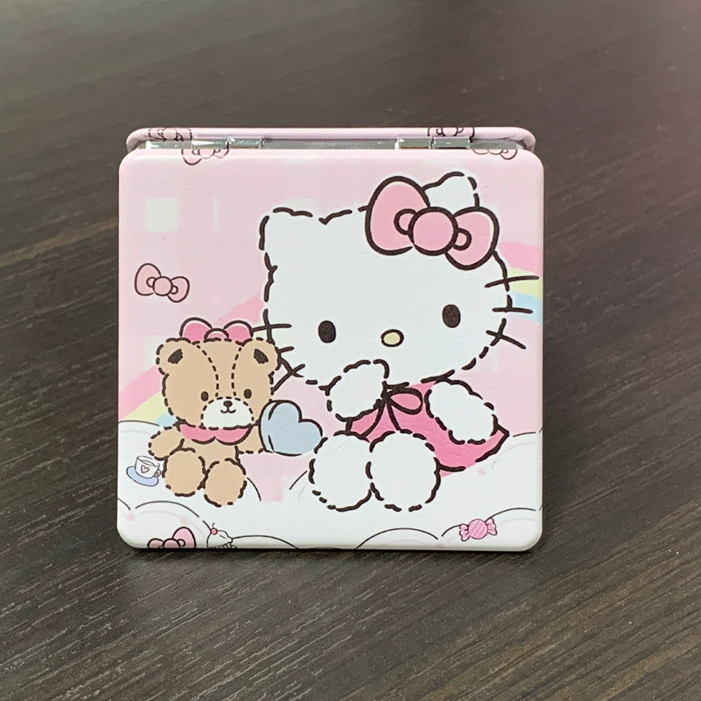 Handheld Folding Mirror (Hello Kitty) Cute Custom Print, Compact 7.1×6.7 cm for Students