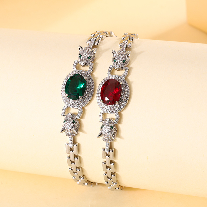 Nueva joyería Zhuang Shengsheng, imitación retro europea y americana, corindón, leopardo, pulsera retro, joyería, piedra principal femenina 8*10