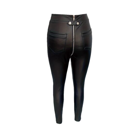 European and American New Zipper Slim-Fit PU Black Leggings Trousers Fashion Casual Tight Hip Women's Leather Pants in stock