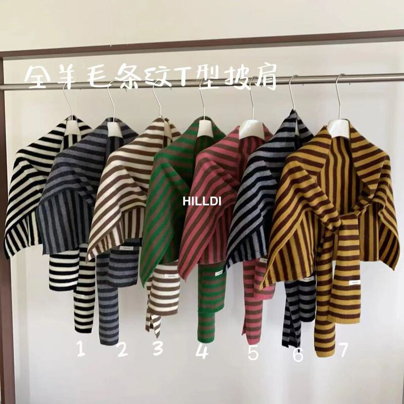 Korean-style color-block striped shawl for women, made of 100% pure wool, a warm knitted scarf perfect for autumn and winter, versatile and can be used as a neck warmer or a decorative wrap
