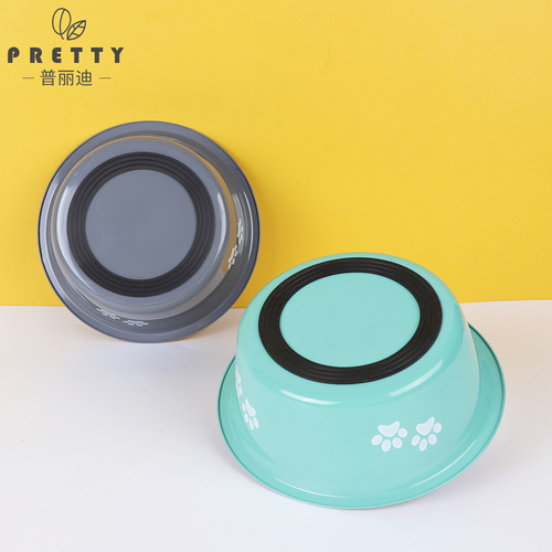 Stainless steel dog basin new printed pet supplies dog bowl silicone anti-slip pet food basin wholesale drinking water feeder