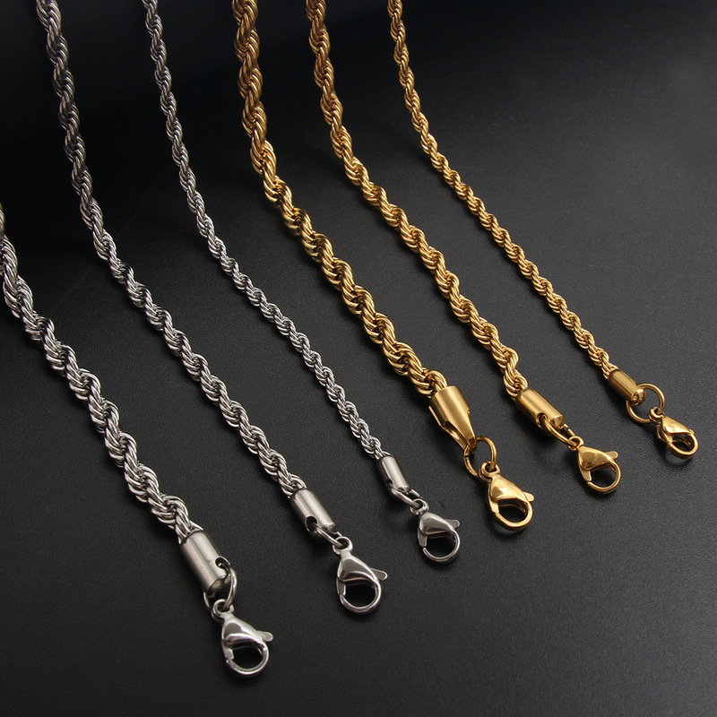 European and American New Stainless Steel Twist Chain 18K Gold Necklace Men's Hip-Hop Thick Twist Non-Fading Ins Chain Jewelry