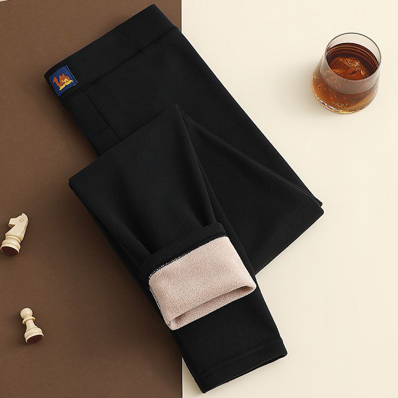 Autumn and Winter Men's New Camel Velvet Pants, Warm Base Cotton Pants, Winter Fleece-Lined, Thickened, High-Waisted, Elastic, Integrated Warmth