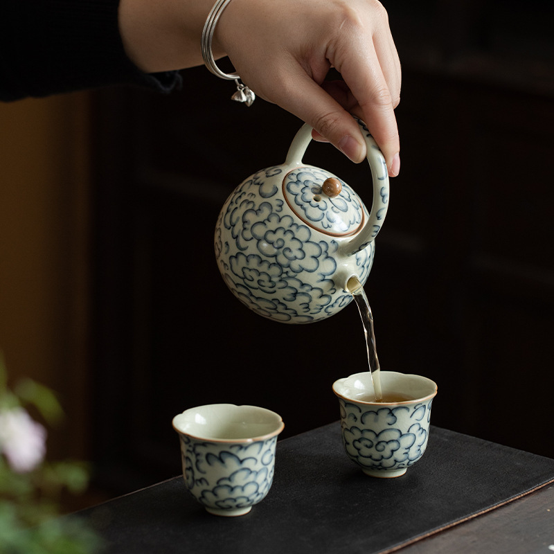 汝窯急須の単一の小型陶磁器家庭用の小さな茶器の工夫茶器の青花磁器の開片は梁壺を養うことができます。|undefined