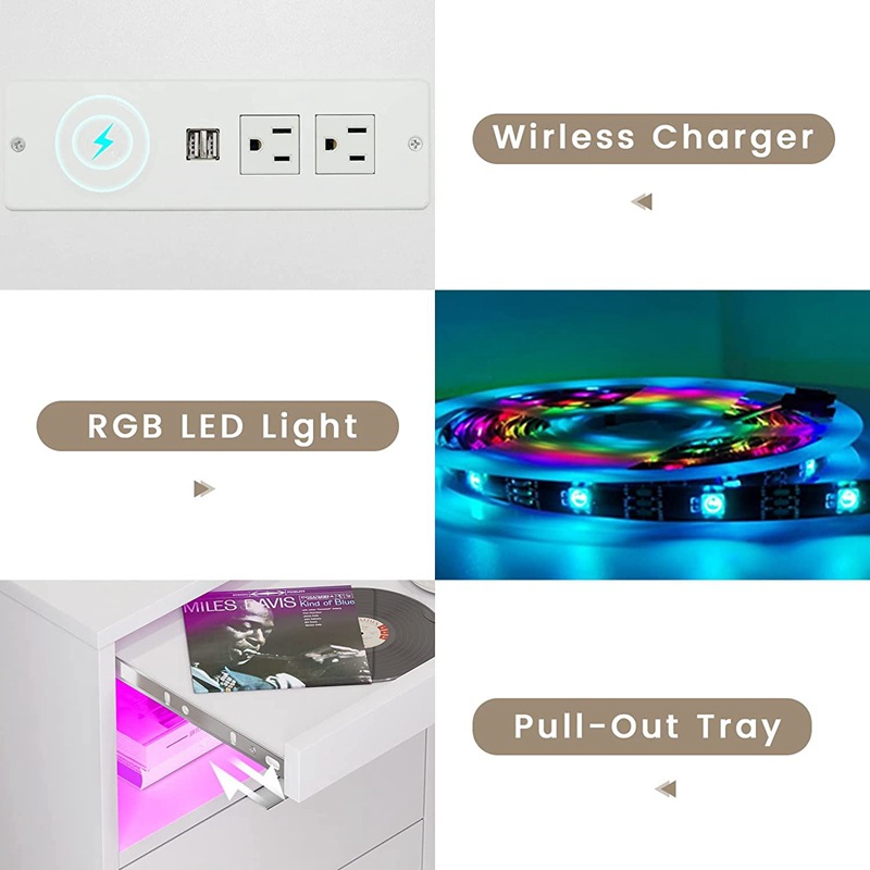 Moderna mesita de noche de dormitorio minimalista con luz multifuncional recargable gran espacio de almacenamiento mesita de noche gabinete lateral sofá