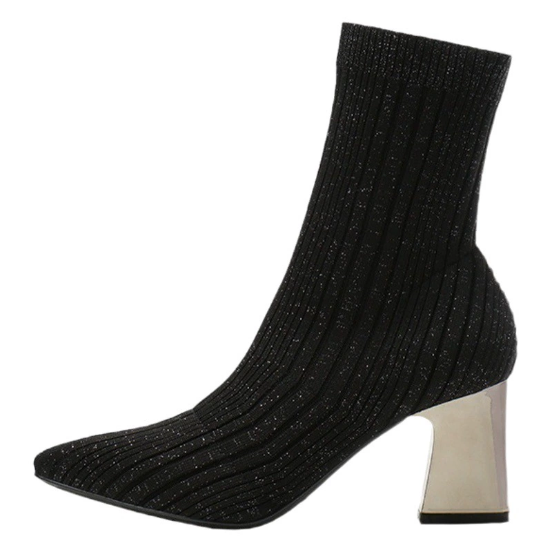 Женские короткие ботинки на танкетке с пайетками, осень-зима 2025, с гальваническим покрытием, на высоком каблуке, универсальные, эластичные, в стиле Мартин