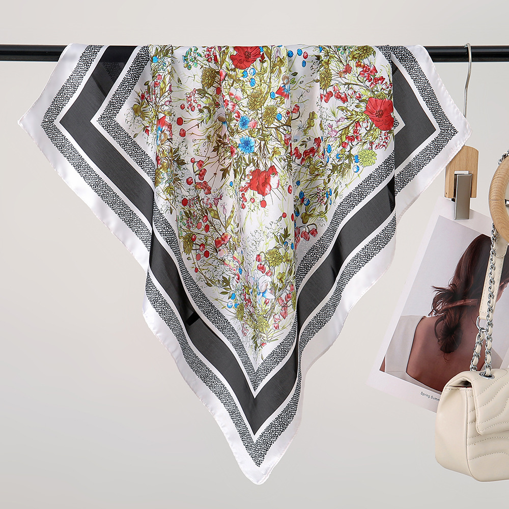 Hangzhou seda elegante estampado floral imitación seda bufanda de seda chal moda atmósfera satén bufanda cuadrada de sentido avanzado