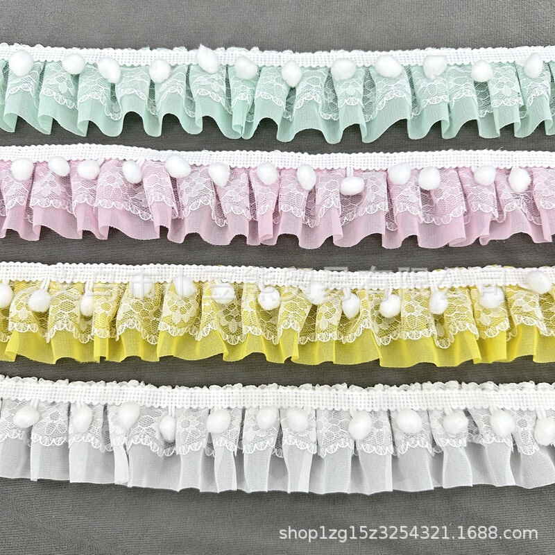 Wholesale fur ball pleated lace accessories clothing accessories material lace packaging material handmade accessories pleated