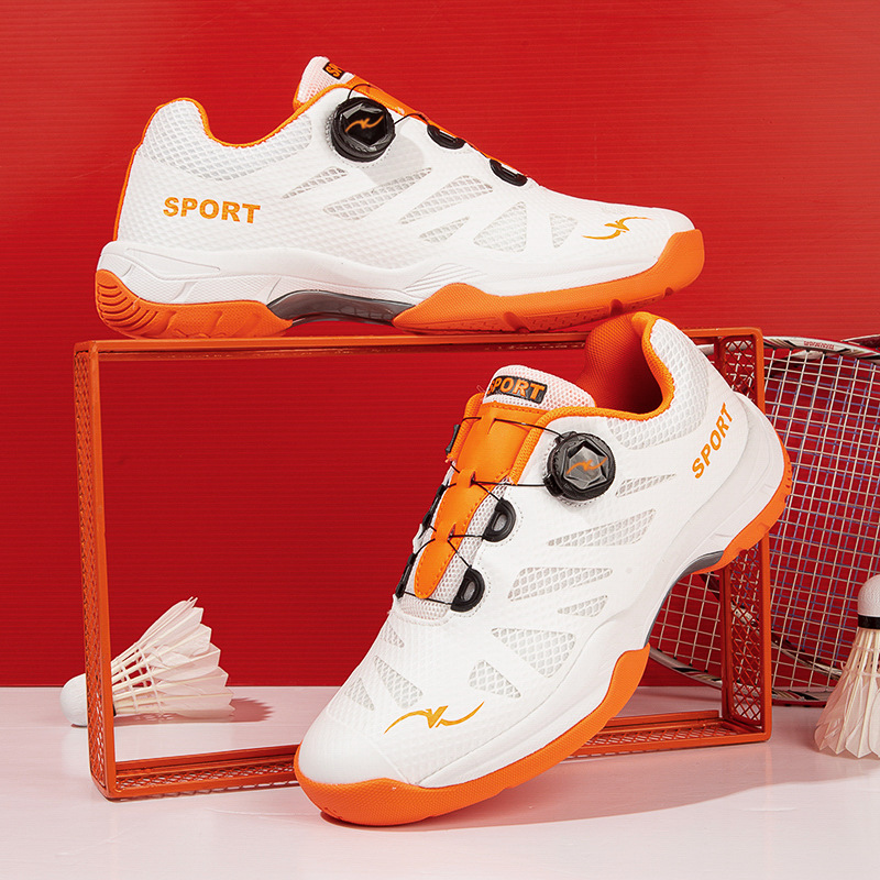 Nuevos zapatos de entrenamiento anti-deslizante de tamaño grande para hombres y mujeres transfronterizos de placa de carbono de botón giratorio para parejas de bádminton