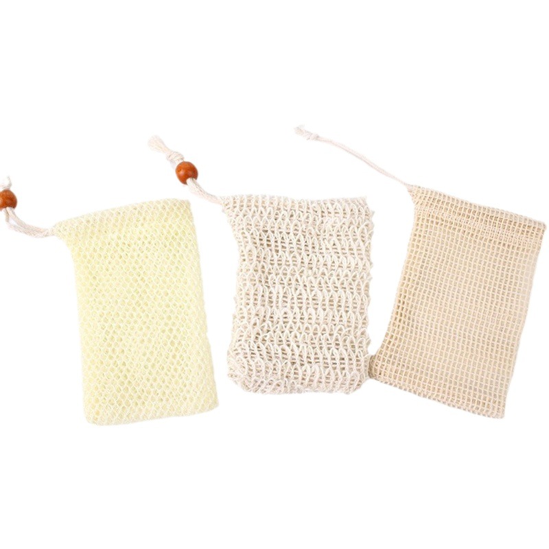 Cotton and Linen Foaming Net Pure Cotton Soap Bag Foaming Net Ramie Sisal Soap Bag Bath Scrub Drawstring Storage Bag