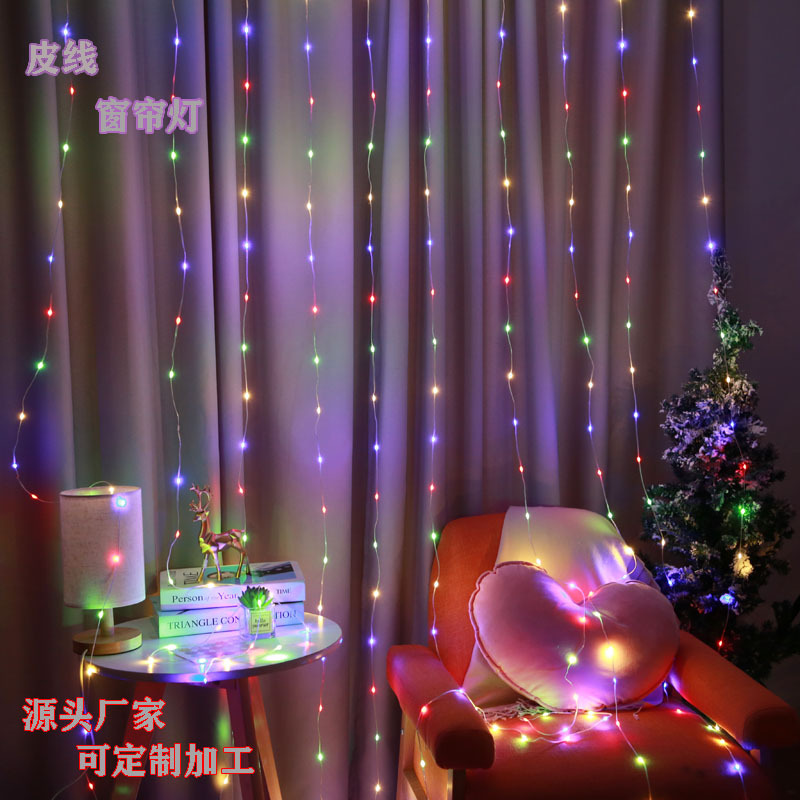 Nueva línea de cuero impermeable cortina Cadena de luz USB control remoto plug-in habitación diseño vacaciones decoración de Navidad Cadena de luz luces de colores