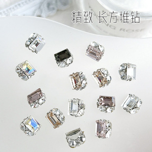 New Manicure Sugar Pile Diamond Finished Square Fat Square Crystal Diamond Manicure Diamond Super Flash Light Luxury All-match Nail Jewelry