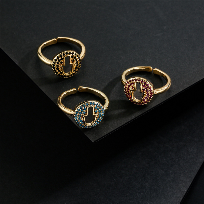 Fashion Hollow Palm Geometric Copper Inlaid Zircon Opening Adjustable Ring display picture 5