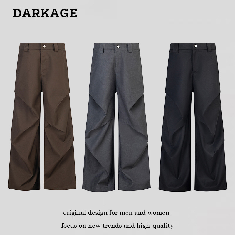 Japanese Style Street Dipped Pleated Casual Trousers for Men and Women Loose Wide Leg Men and Women's American Style Fashional Brand Vibe Lop Pants