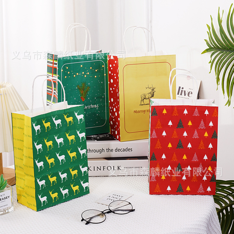 12 bolsas de regalo de Navidad, bolsas de papel kraft, bolsas de embalaje creativas para hornear, bolsas de mano, nuevas bolsas transfronterizas