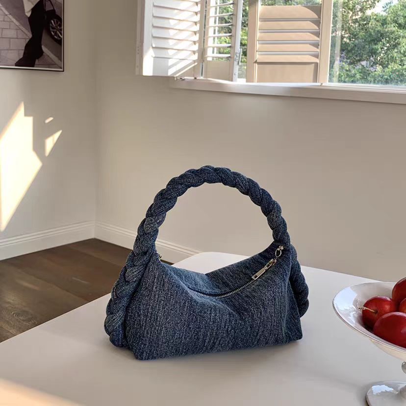 Denim Underarm Bag For Women Dumpling Shoulder Bag With Chain_voghion.com