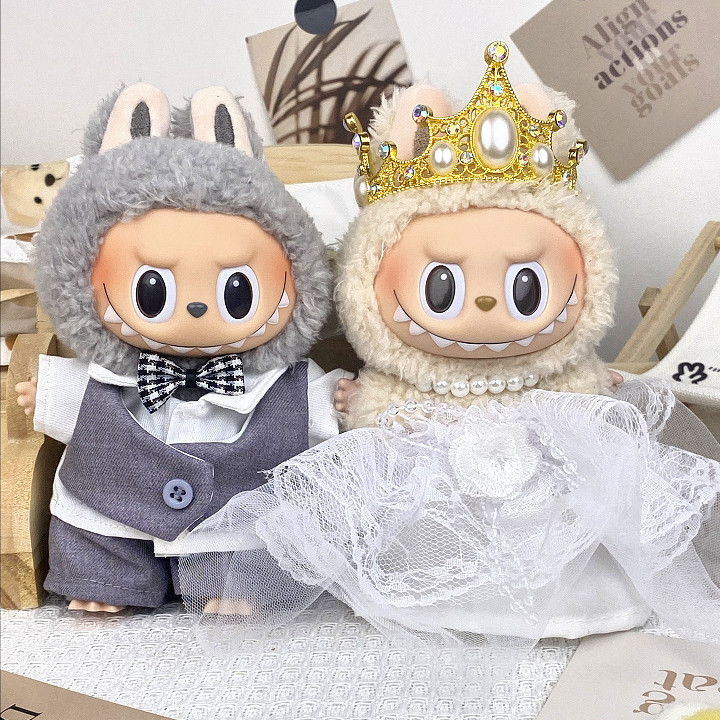 Only the Clothes] 17cm Labubu Doll Clothes Vinyl Couple's Dress Wedding Dress Suit Labubu Set Princess Series