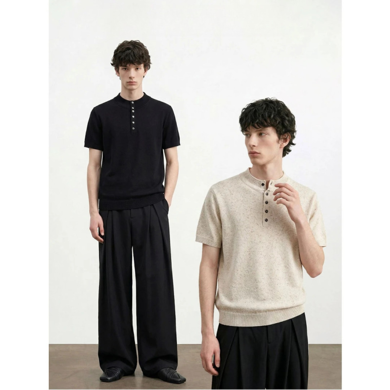 Tencel Linen Faux Two-Piece Double-Layer Round Neck Breathable Knit Spring/Summer Old Money Style Retro New Aristocratic Short-Sleeve Top Trendy Tencel Linen Faux Two-Piece Double-Layer Round Neck Breathable Knit Spring/Summer Old Money Style Retro New Aristocratic Short-Sleeve Top Trendy