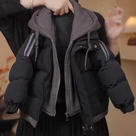 儿童冬季加厚假两件棉服2026新款洋气安可拉红外套冬装保暖棉衣潮
