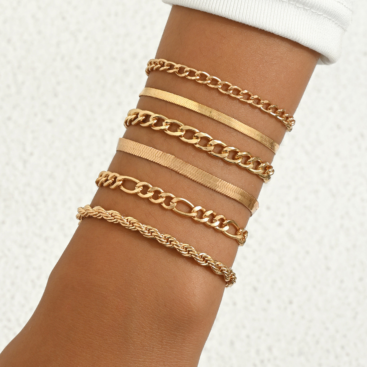 Cross-Border European and American Popular Fashion Personality Simple Versatile Women's Stacking Bracelet Set 6-Piece Set Metallic Jewelry