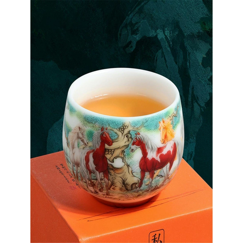 Ceramic tea cup for home use, tea set, gift box, ice imitation