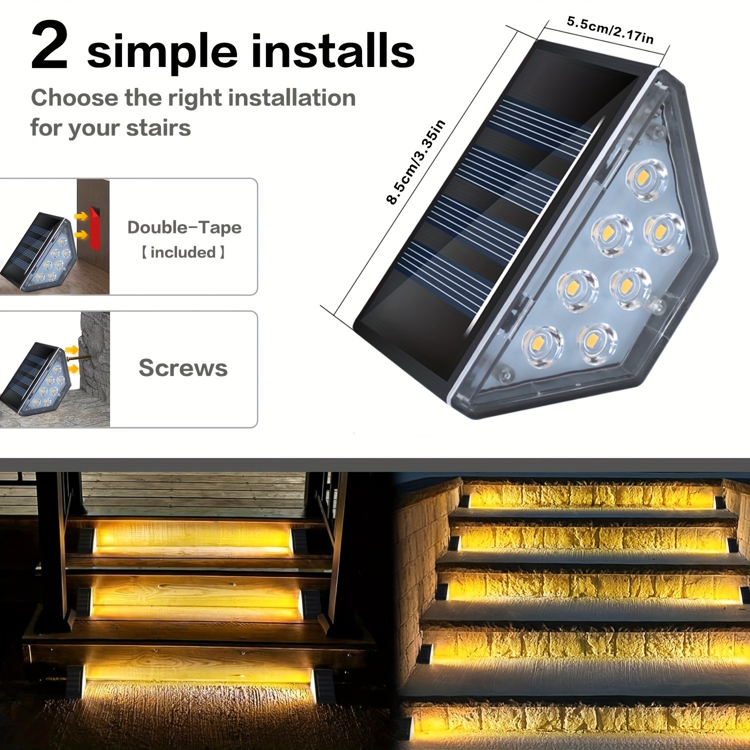 국경 간 야외 방수 삼각형 계단 조명 하이라이트 정원 트레일 조명 도난 방지 태양 계단 조명