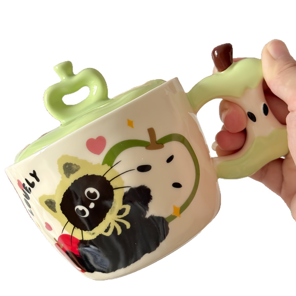 Regalo de cumpleaños gato manzana taza de cerámica taza de marca con tapa copas de regalo de mano pareja taza de agua taza de agua de Navidad
