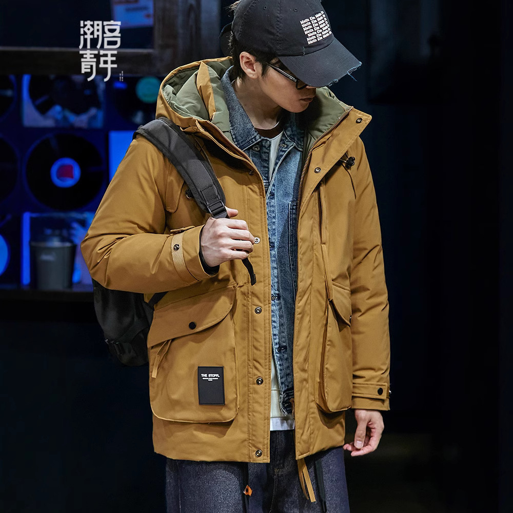 겨울 85% 흰 오리 다운 짧은 다운 재킷 남자의 느슨한 2023 새로운 툴링 후드 가을과 겨울 따뜻한 레저 외부