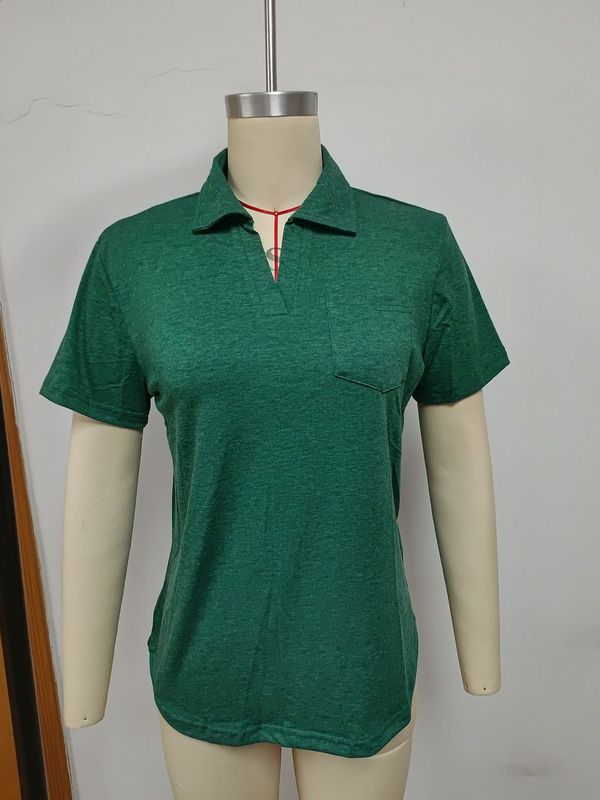 2025年クロスボーダーアマゾン独立系婦人服春秋新作長袖シンプル無地ラペルルーズポケットTシャツ|undefined