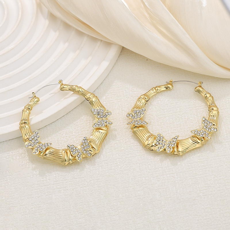 Mayorista Europa y América moda temperamento exagerado personalidad mariposa pendientes de diamantes círculo pendientes de orejas para mujeres image 7