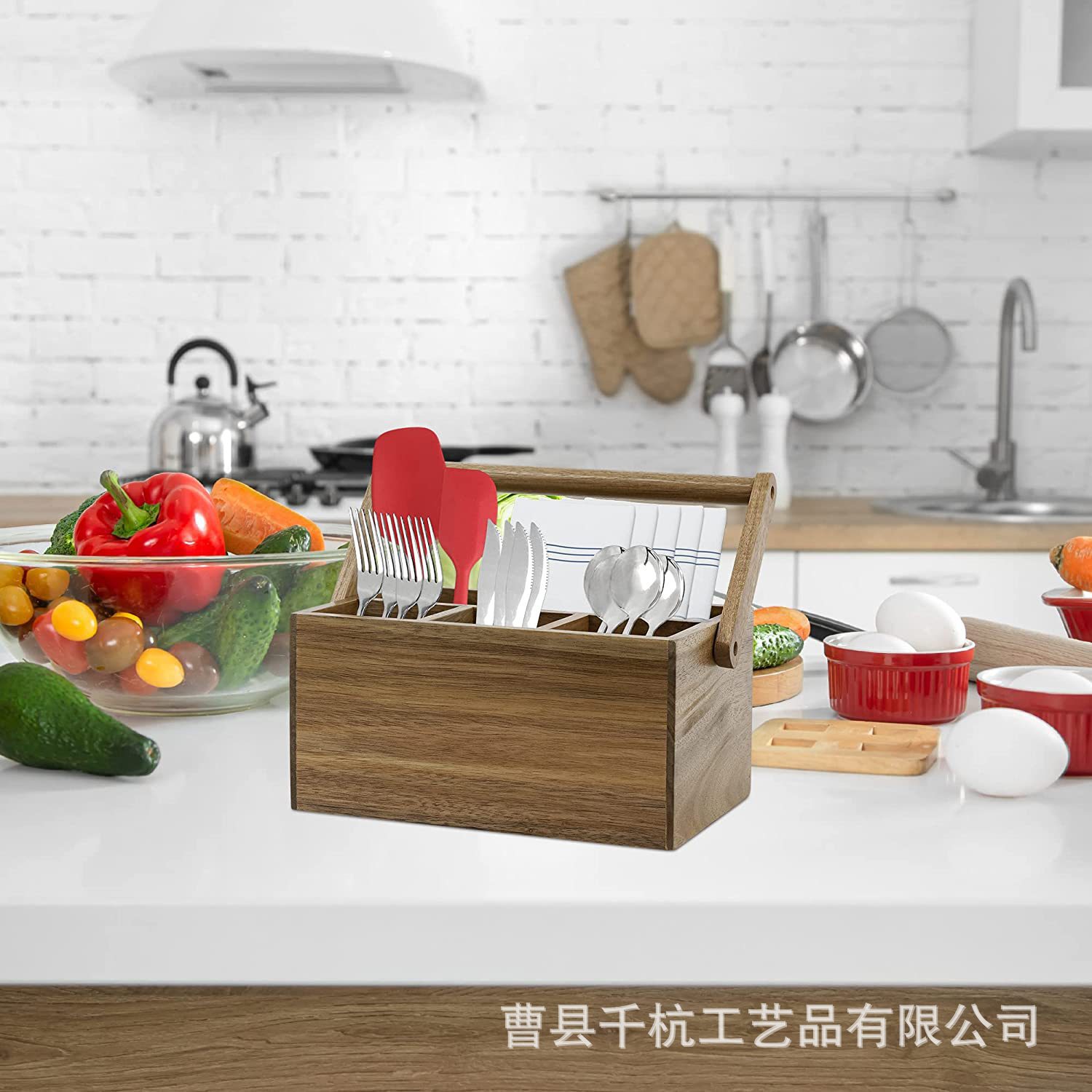 Estante de almacenamiento de vajilla portátil para el hogar de madera maciza con condimentos, palillos, vajilla occidental, caja de almacenamiento de cuchillo y tenedor de madera