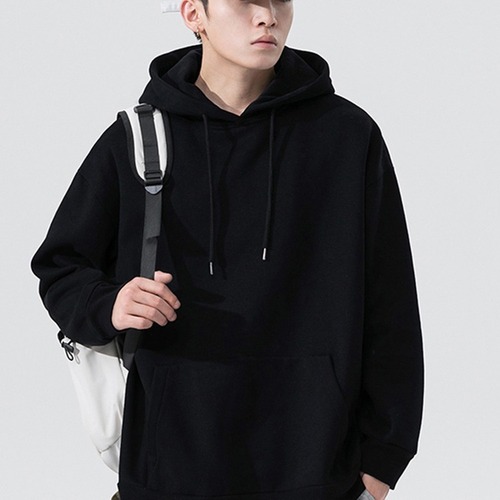 Spring and Autumn New Solid Color Hooded Sweatshirt for Men and Women Loose Oversize Couple Sweatshirt Long Sleeve Pouch-Hooded Top