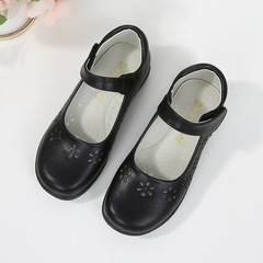 Girls' Leather Shoes 2023 Autumn New Children's Single Shoes Soft Sole Princess Shoes British Style Black Student Performance Shoes