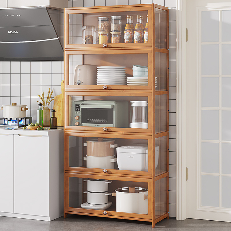 Kitchen Rack Floor-Standing Flip-Top Wine Cabinet Storage Cabinet Microwave Storage Cabinet Household Multi-Layer Pot Rack Cupboard Cabinet