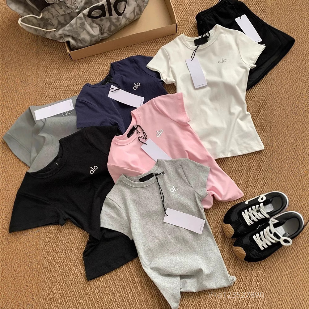 AL0字母圆领短袖T恤女修身显瘦设计感百搭短款上衣2025春夏新款