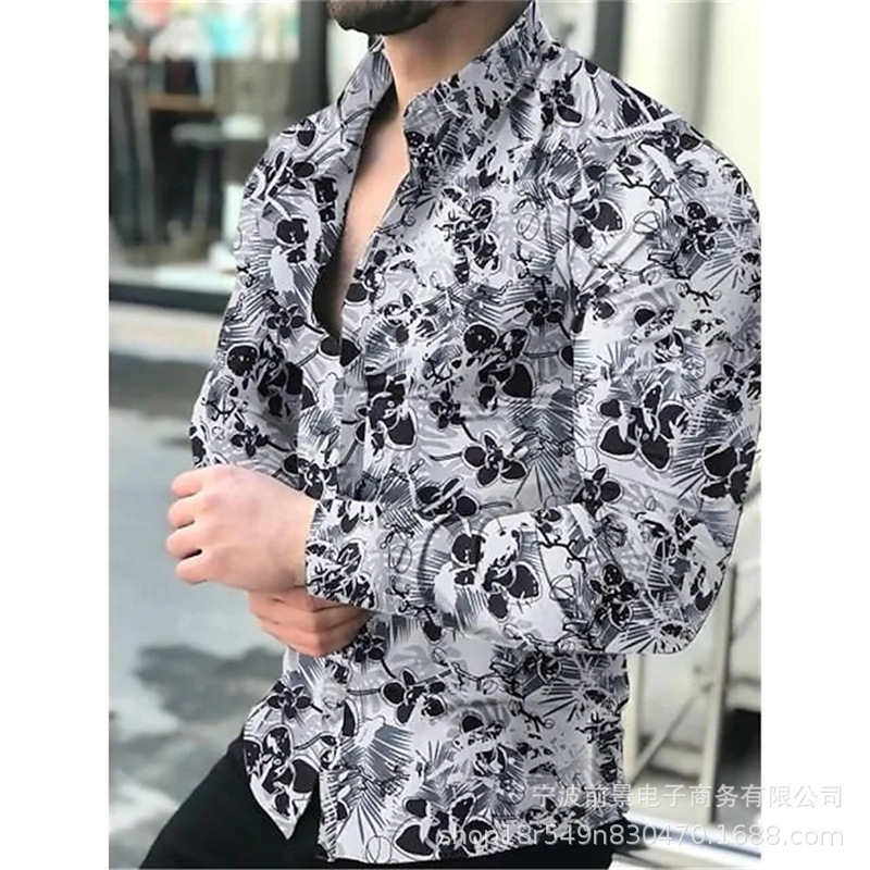2025wish AliExpress 新しいメンズ 3D デジタルプリント長袖シャツ春メンズラペルスリムトップ|undefined