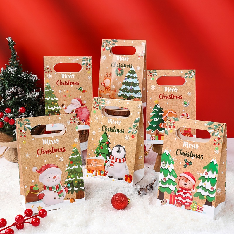 圣诞节礼品袋圣诞雪人牛皮色袋派对手提回礼袋儿童节日装饰小袋子