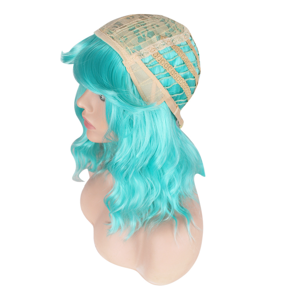 Parrucca sintetica Moda Donna Anatra mandarina Capelli corti Ondulazione dell'acqua Arricciata Frangia dritta_voghion.com