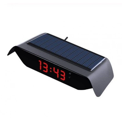 Car thermometer electronic clock with night - solar-charging-time-temperature-date-red