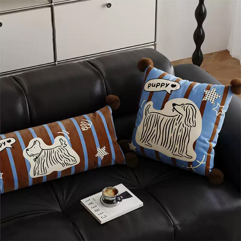 Cute Retro Puppy Pillow Cushion Cover Sofa Bedside Cushion Waist Pillow Leg Sleeping Long Maillard Pillow