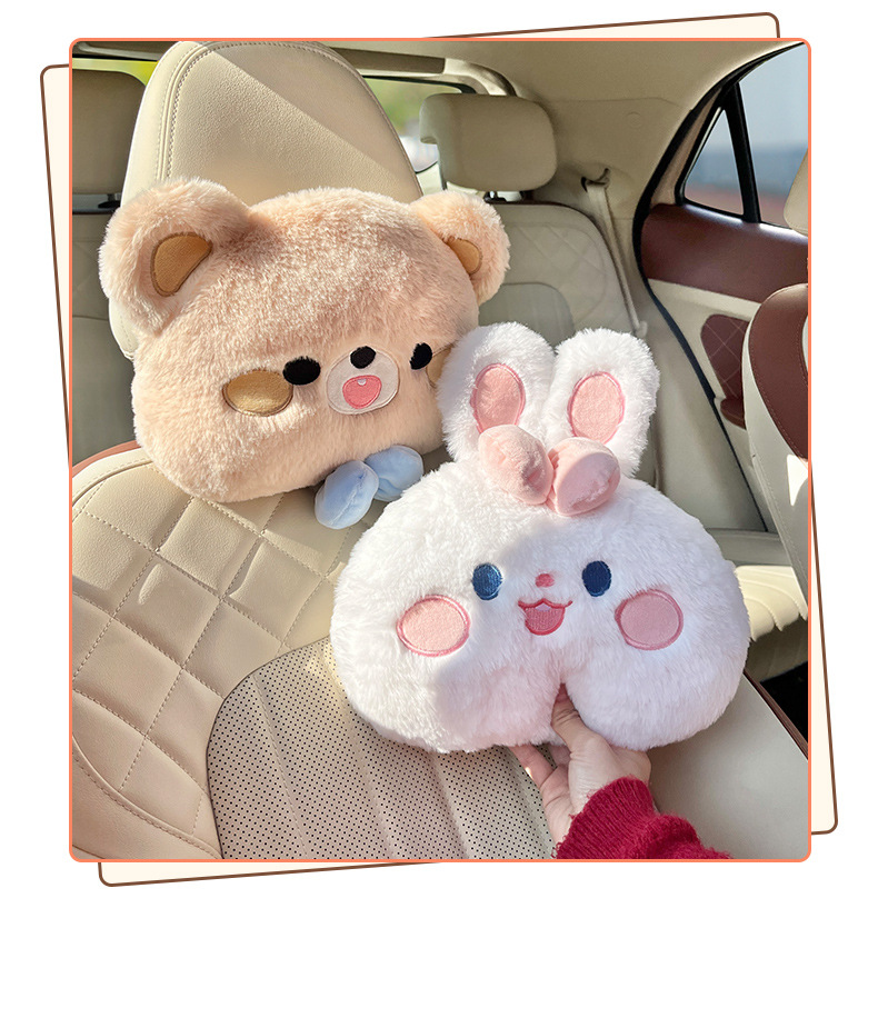 Car Headrest and Neck Pillow, a Pair of Cartoon Cute Lumbar Pillows, Car Pillows, Women's Waist Pillows, Girls' Car Sets