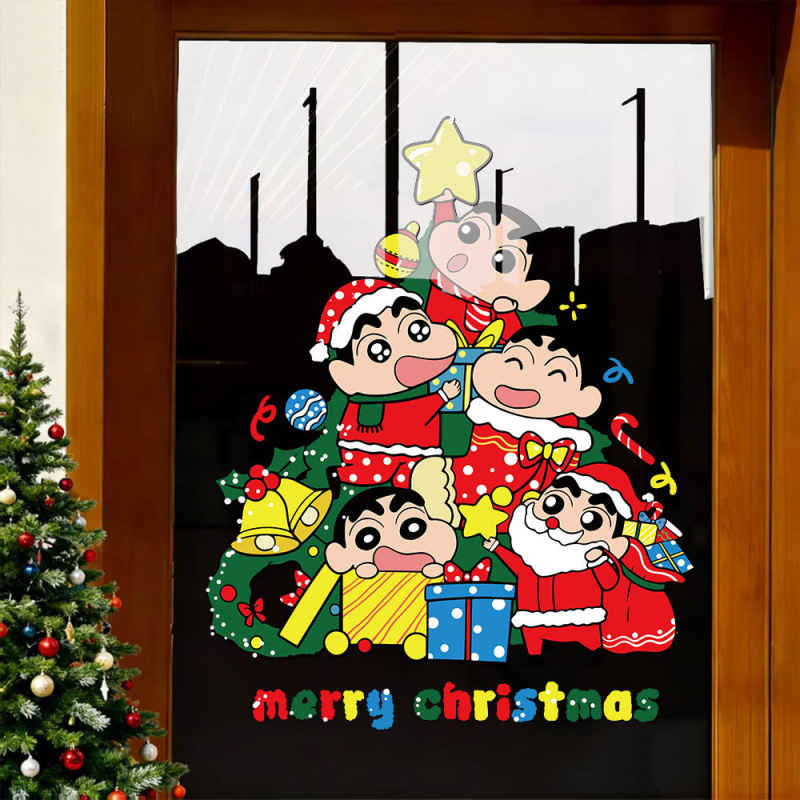 2026新年蜡笔小新静电贴窗贴橱窗圣诞节贴画耶诞节玻璃门贴纸窗花