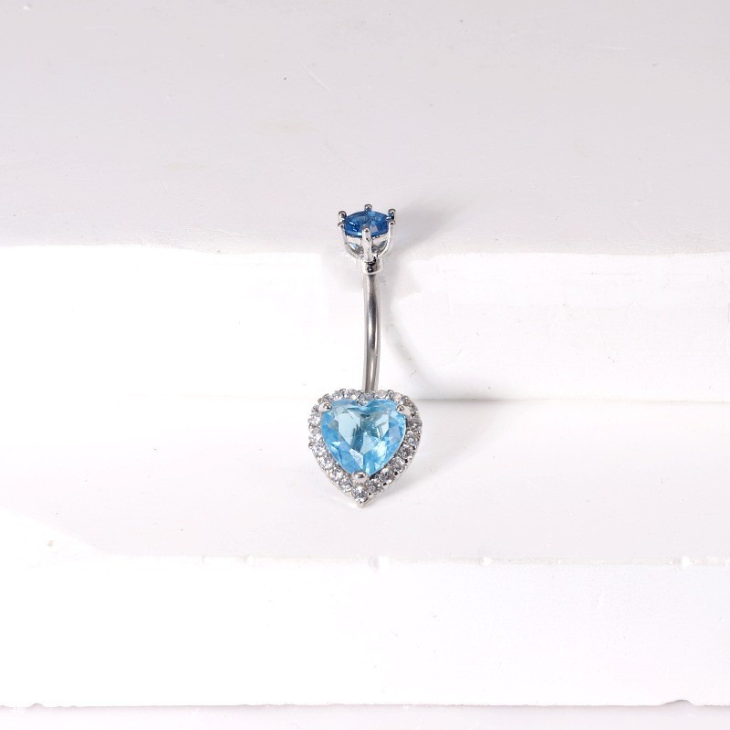 Europe USA Cross-Border Amazon Love Belly Button Nail Blue Diamond Zircon Female Navel Ring Hot Girl Piercing Jewelry detail image 13
