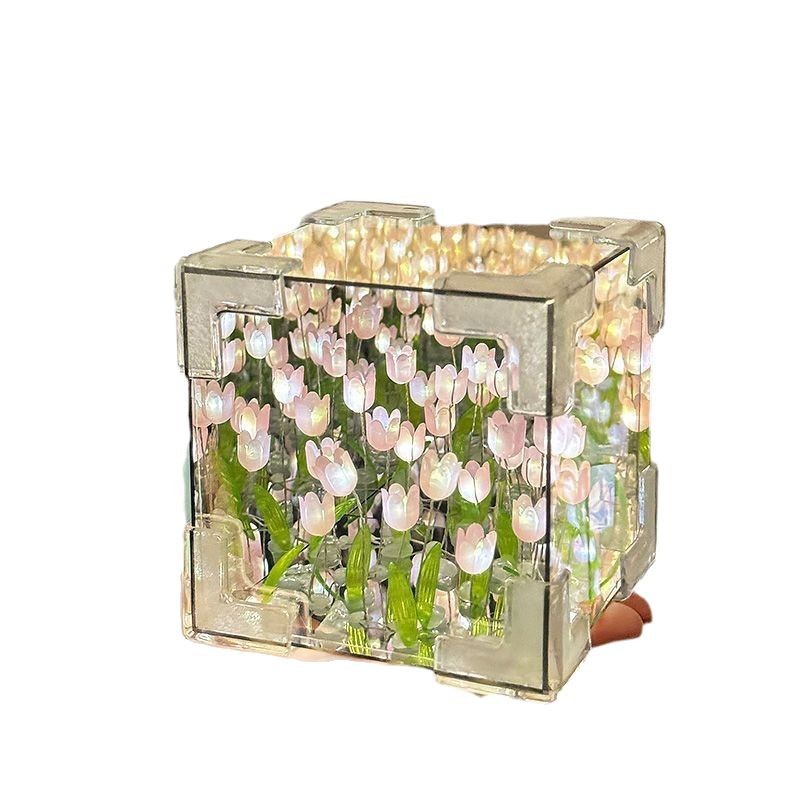 Cubo de Rubik Tulip hecho a mano Flower Sea Night Light Regalo de cumpleaños de alta calidad hecho a mano para niñas