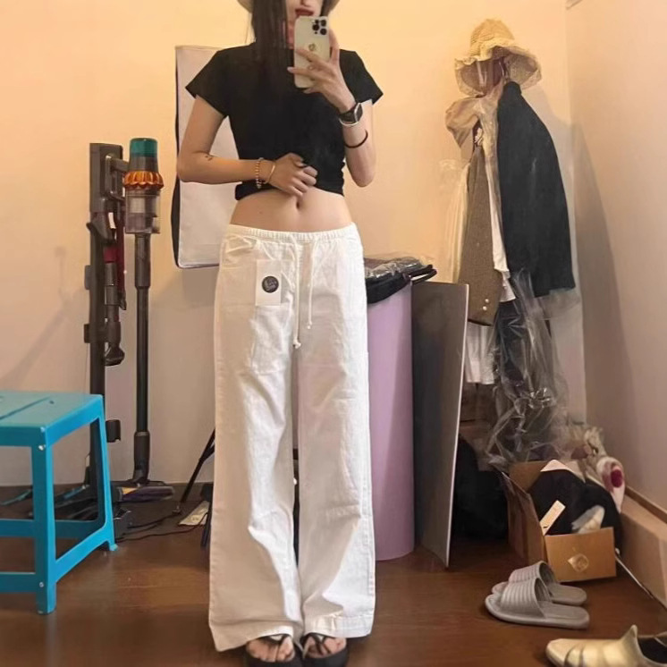 BM Style New Slim White Pants Casual Pants Women's Tall Bm Long Wide Leg High Waist Dipped Straight Pants