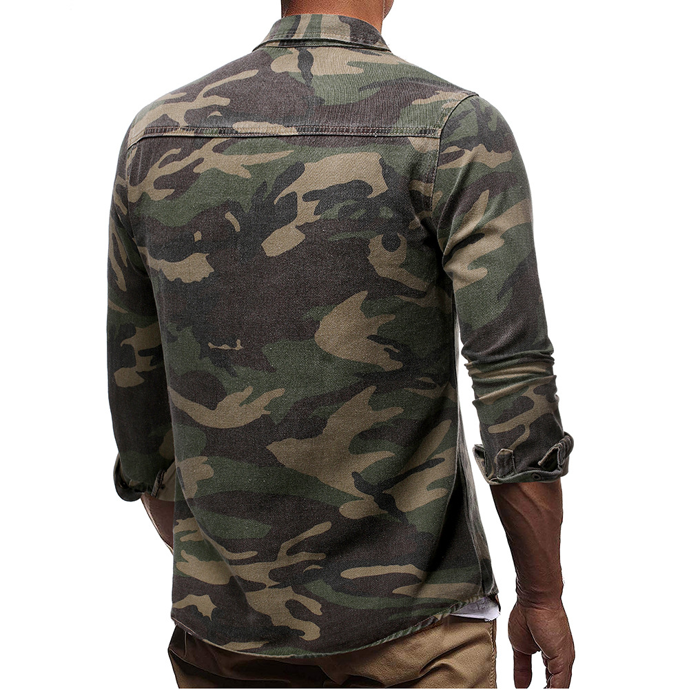 Camicia militare in jeans camouflage a maniche lunghe uomo_voghion.com